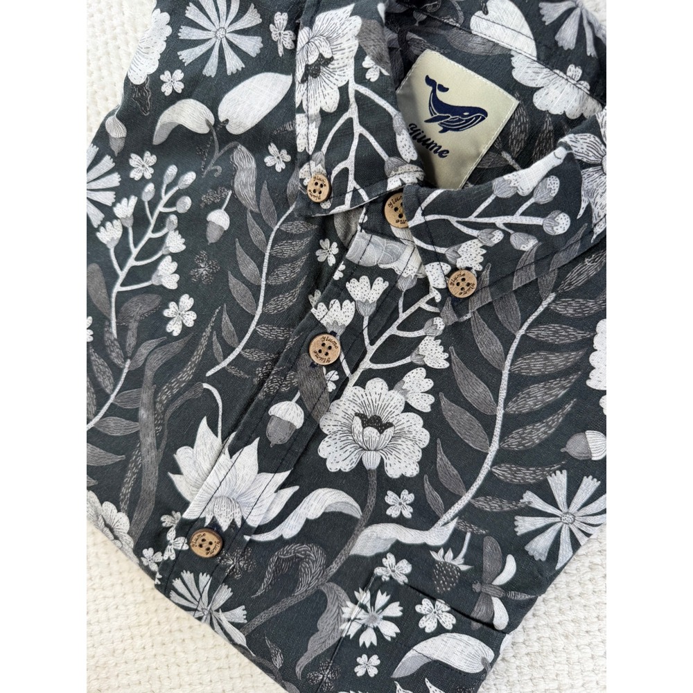 Yiume Mens Floral Snail Dragonfly Print Cotton Button Down Shirt Charcoal Gray